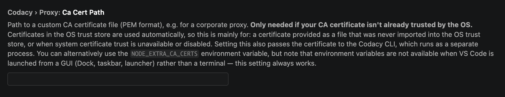 Codacy proxy CA certificate path setting